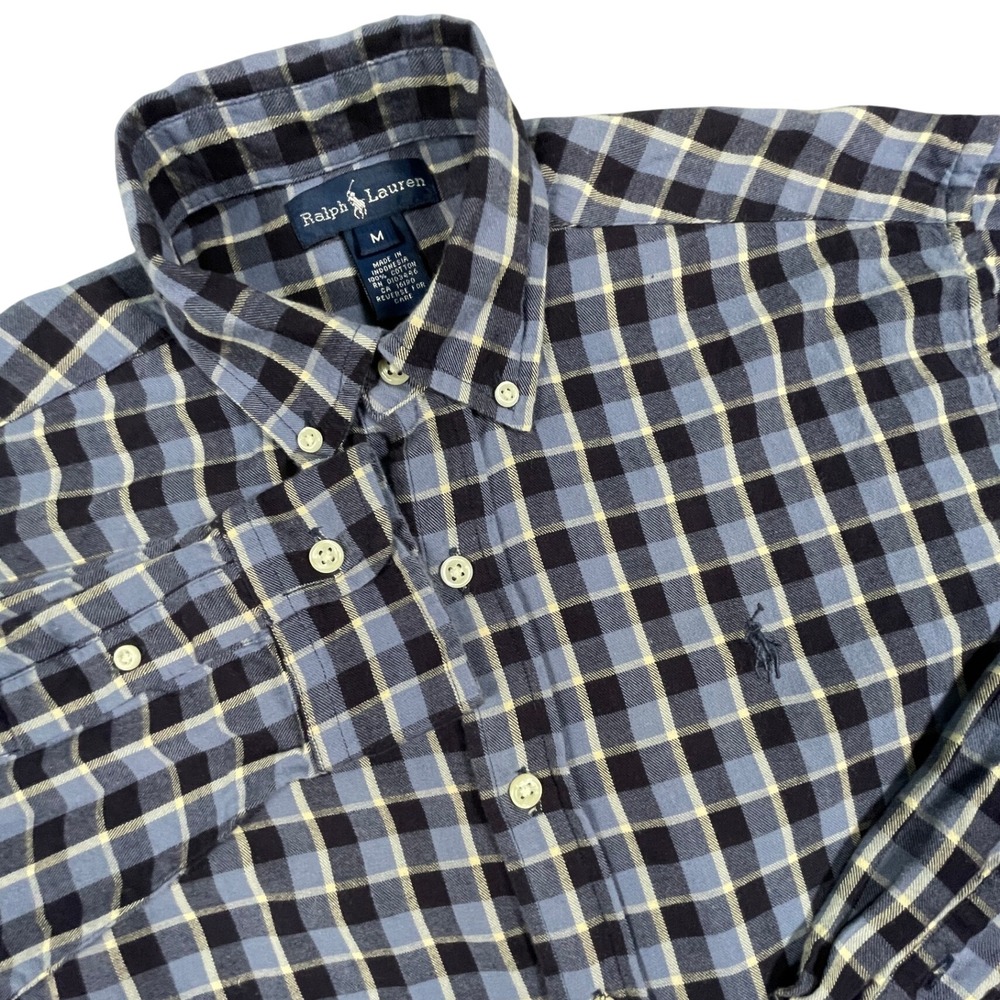 Ralph Lauren Shirt Boys M Blue Plaid ButtonDown Long Sleeve Pony 100% Cotton